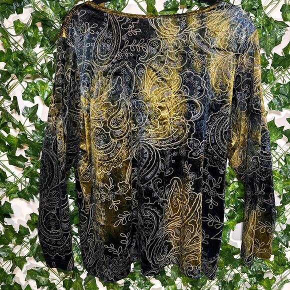 Beautiful goldish brown blue and black paisley fairy core long sleeve top - Picture 4 of 4